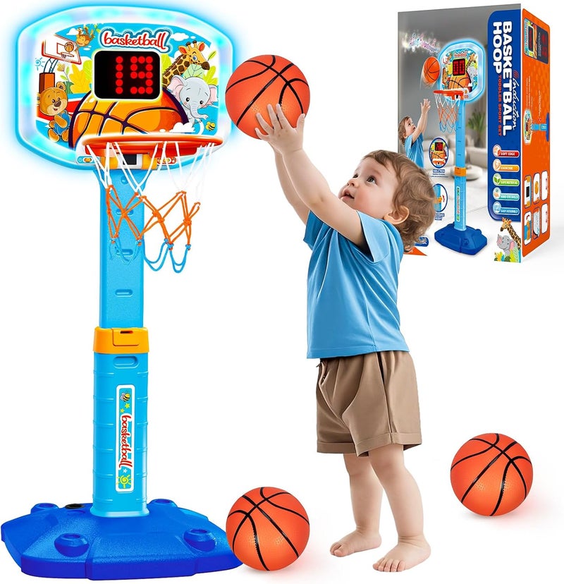 GMAOPHY Toddler Basketball Hoop Indoor for Age 1 2 3, Adjustable Kids Basketball Hoops with Light Sound, Mini Basketball Hoop with 3 Balls, Birthday Christmas Sport Toys Gift for Baby 12-18 Months - Image 1